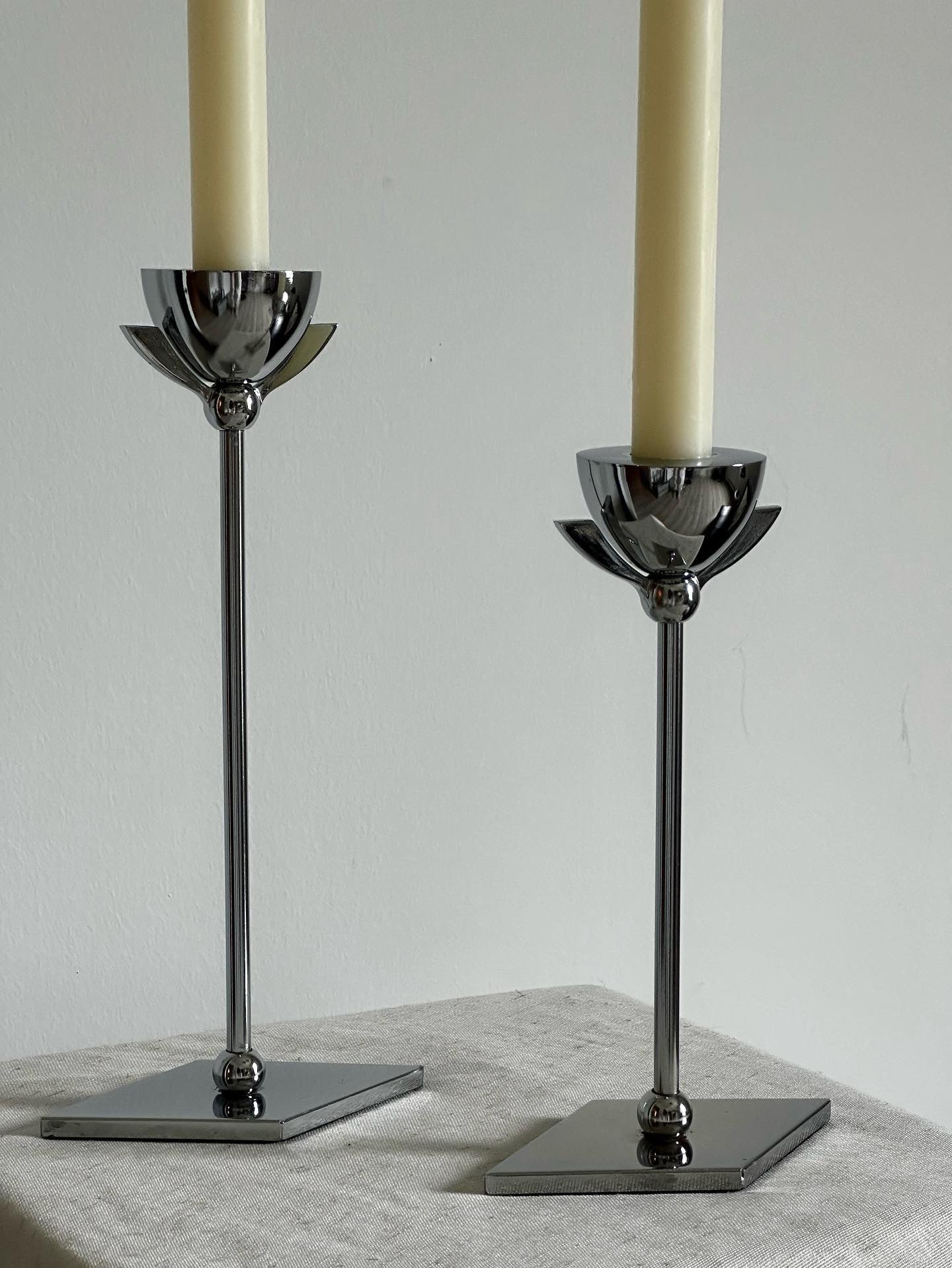Vintage Art Deco chrome candlesticks (set of 2)