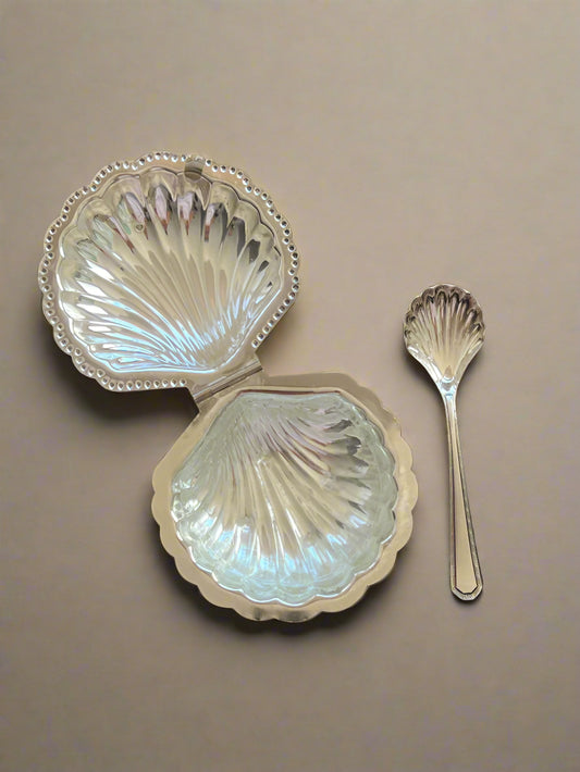 Silver-Plated Shell Butter Dish & matching spoon