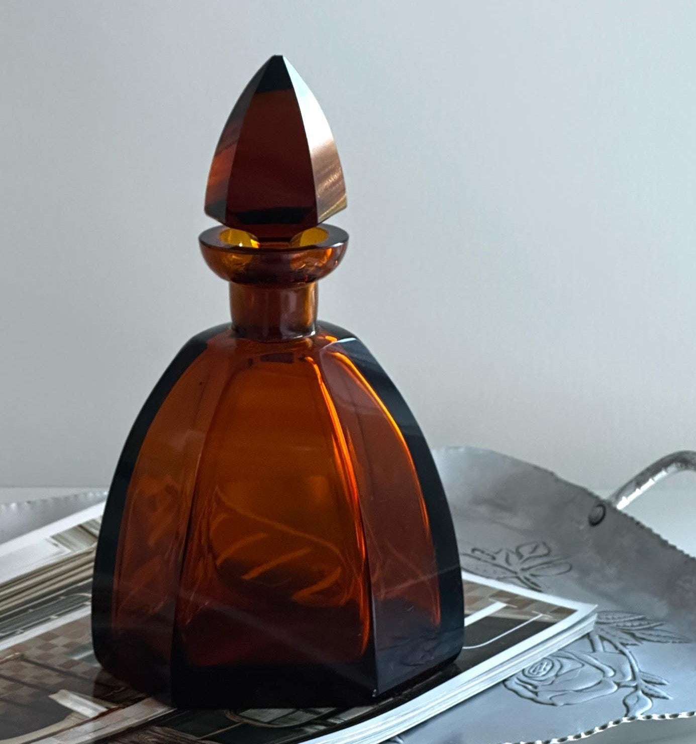 Bohemian Amber Glass Art Deco Decanter 1930s
