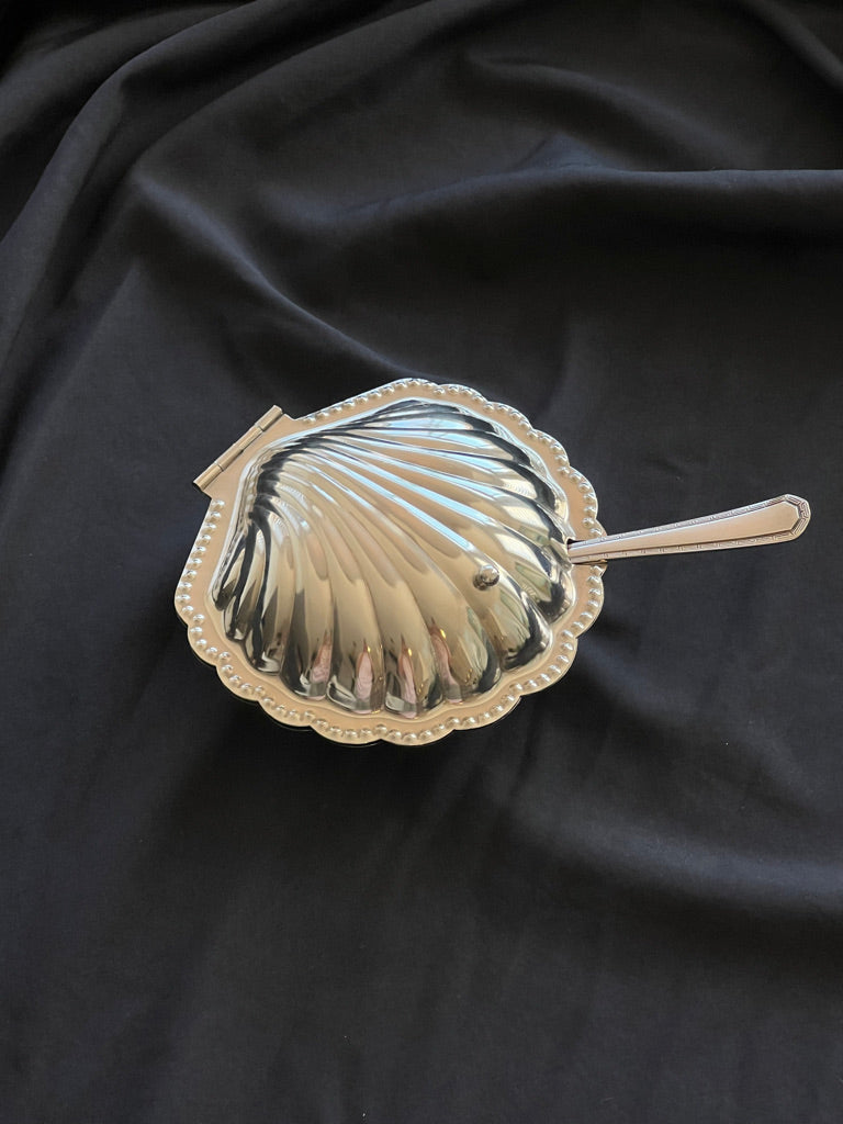 Silver-Plated Shell Butter Dish & matching spoon