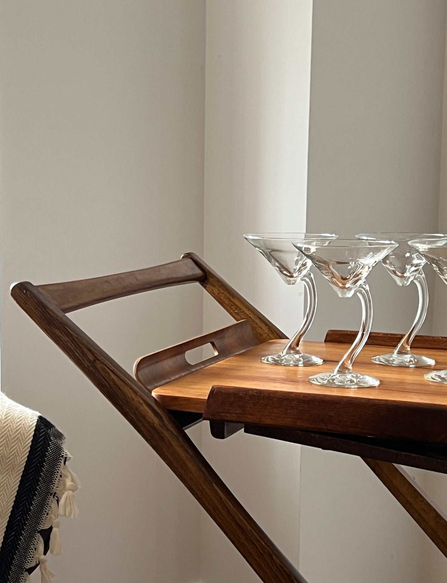 Danish Folding Teak Bar Cart With Serving Tray by Nasco, 1950s