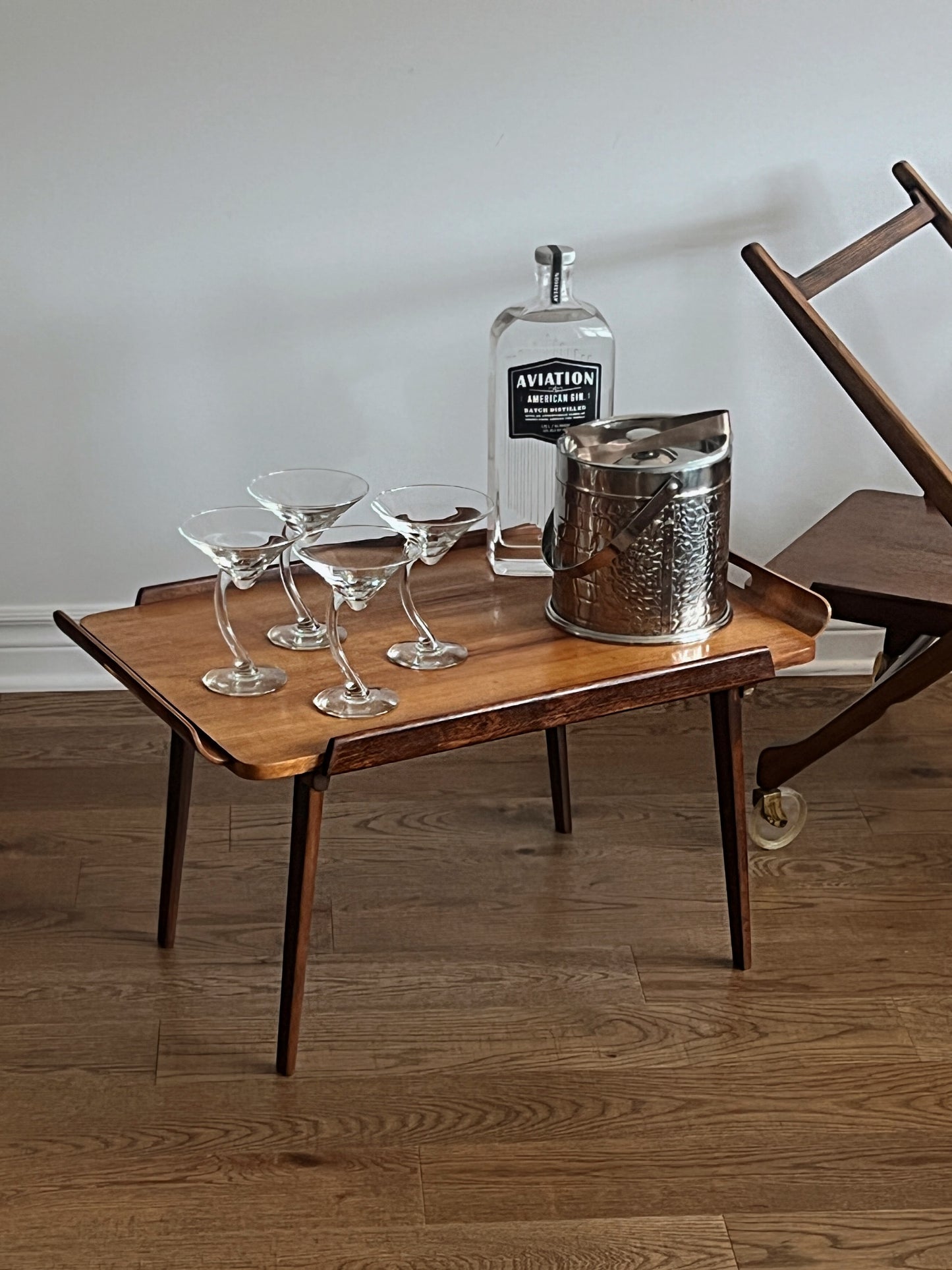 Danish Folding Teak Bar Cart With Serving Tray by Nasco, 1950s