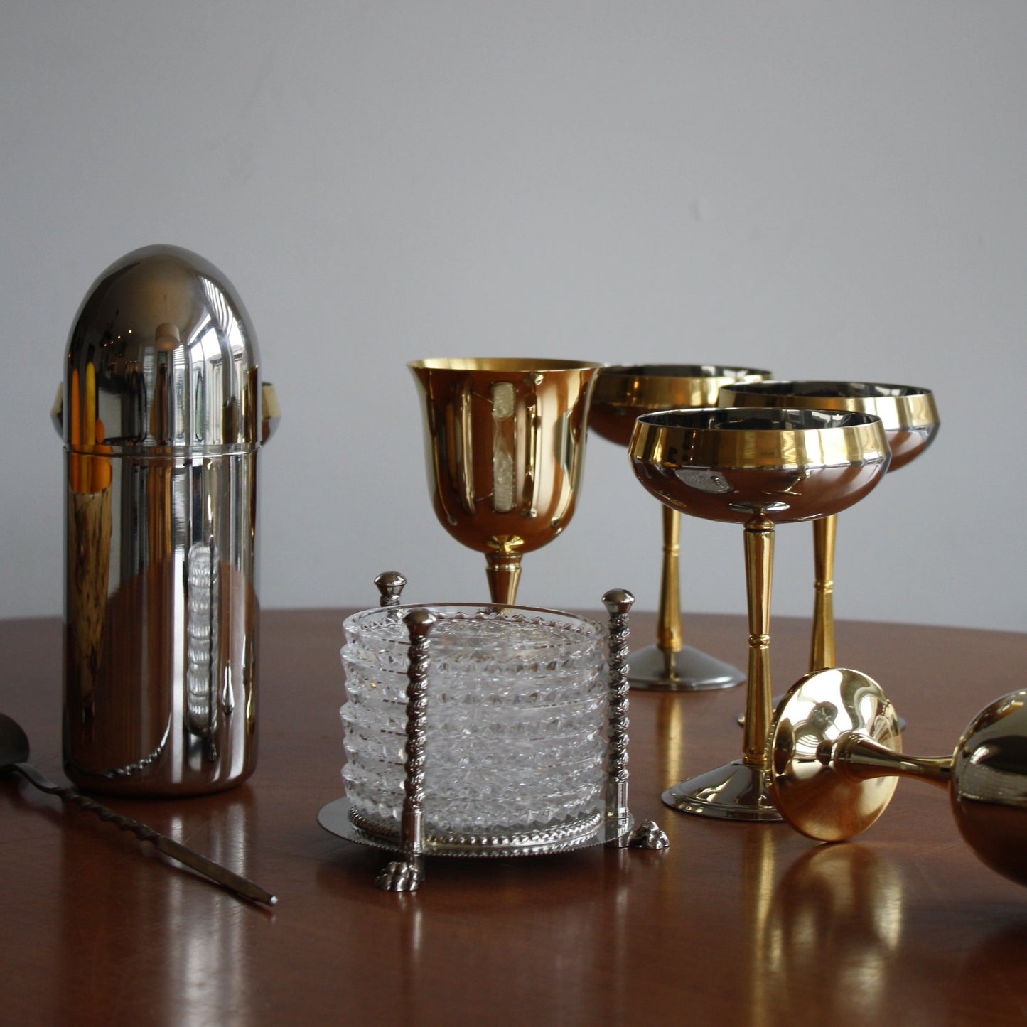 Crystal coaster set with Silver Plated Clawfoot Holder by F. B. Rogers