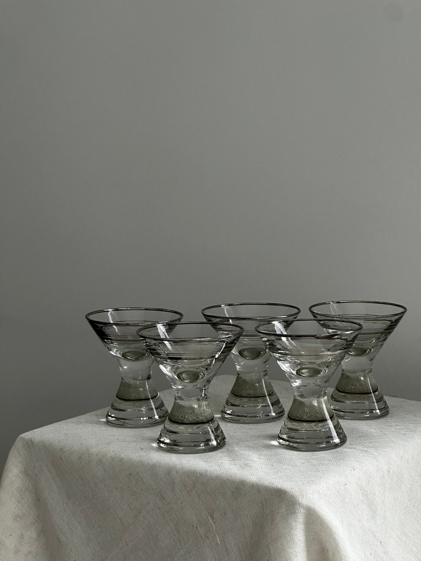 Vintage Silver Stripe Hourglass Aperitif Glasses - Set of 5