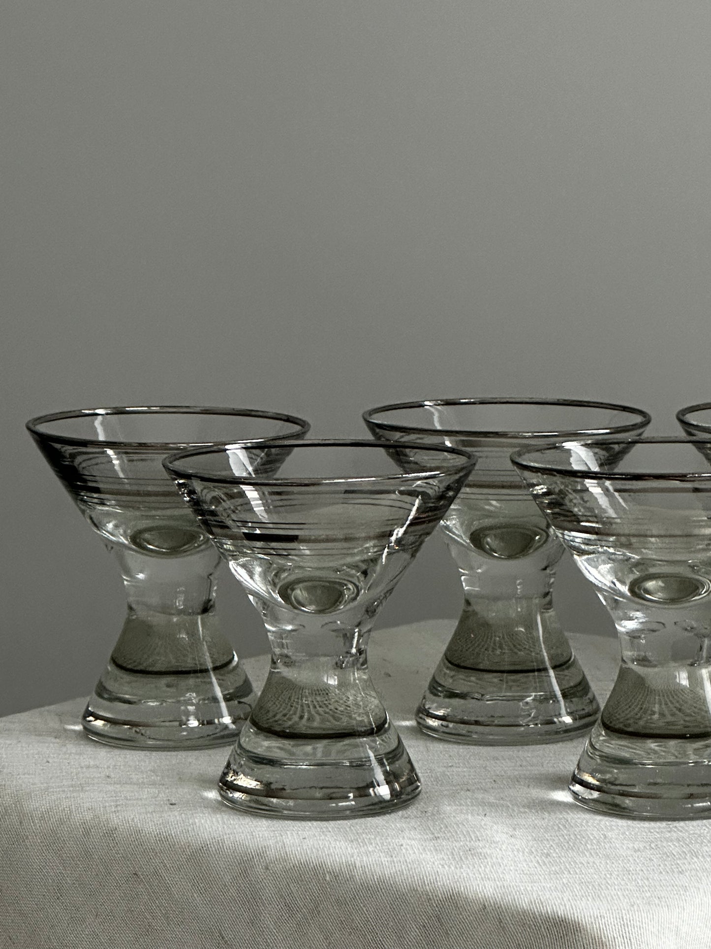 Vintage Silver Stripe Hourglass Aperitif Glasses - Set of 5