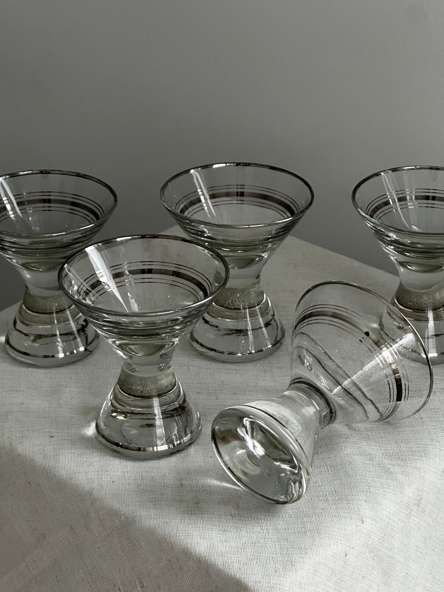 Vintage Silver Stripe Hourglass Aperitif Glasses - Set of 5