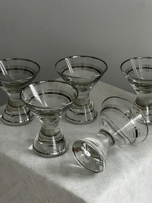 Vintage Silver Stripe Hourglass Aperitif Glasses - Set of 5