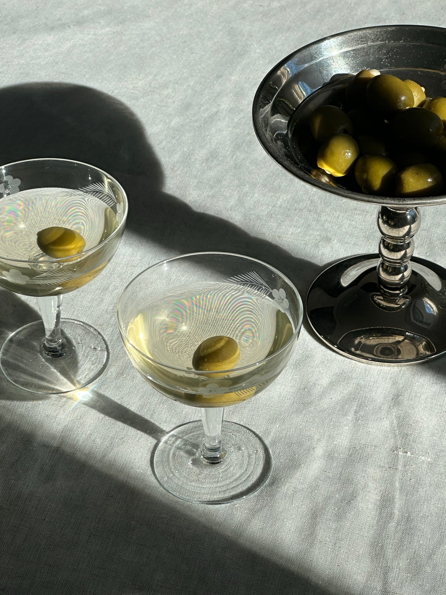 Vintage Floral Etch Crystal Coupes