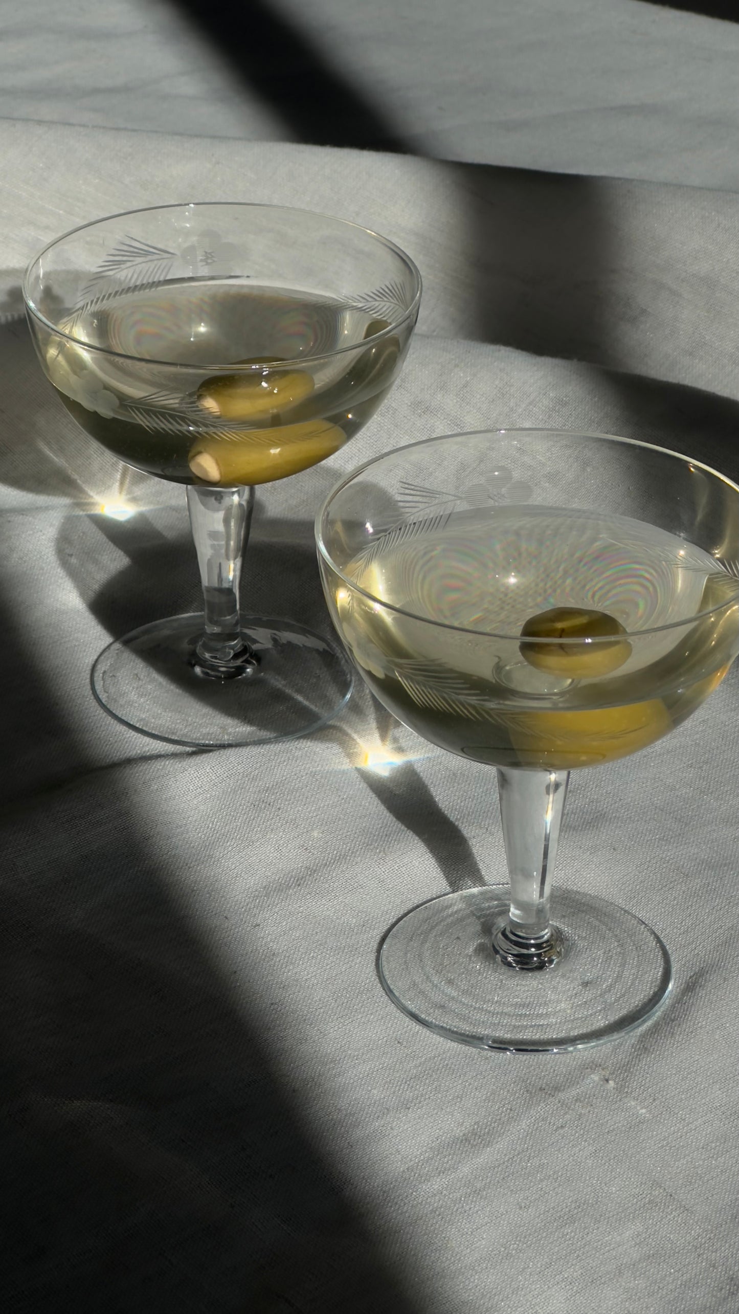 Vintage Floral Etch Crystal Coupes