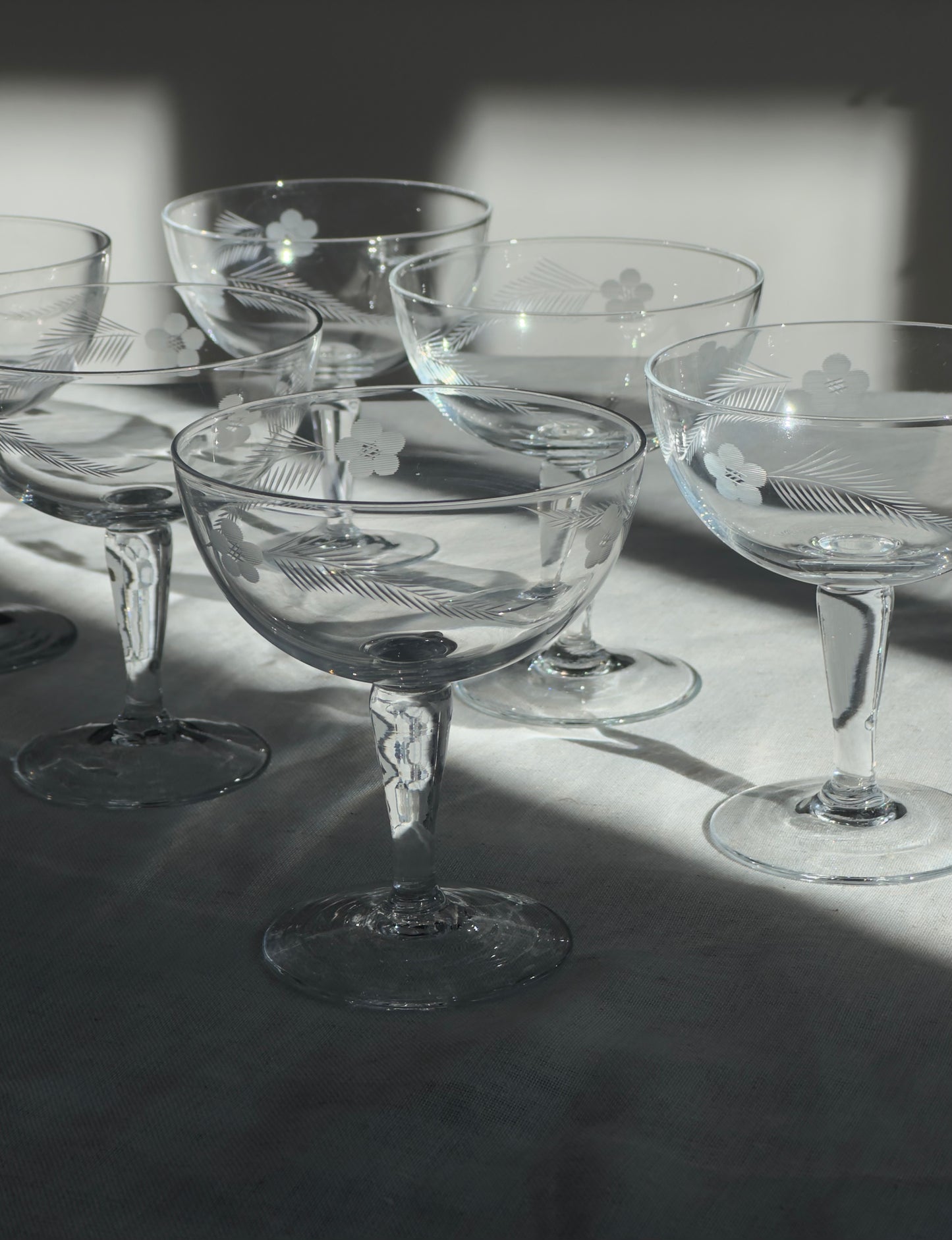 Vintage Floral Etch Crystal Coupes