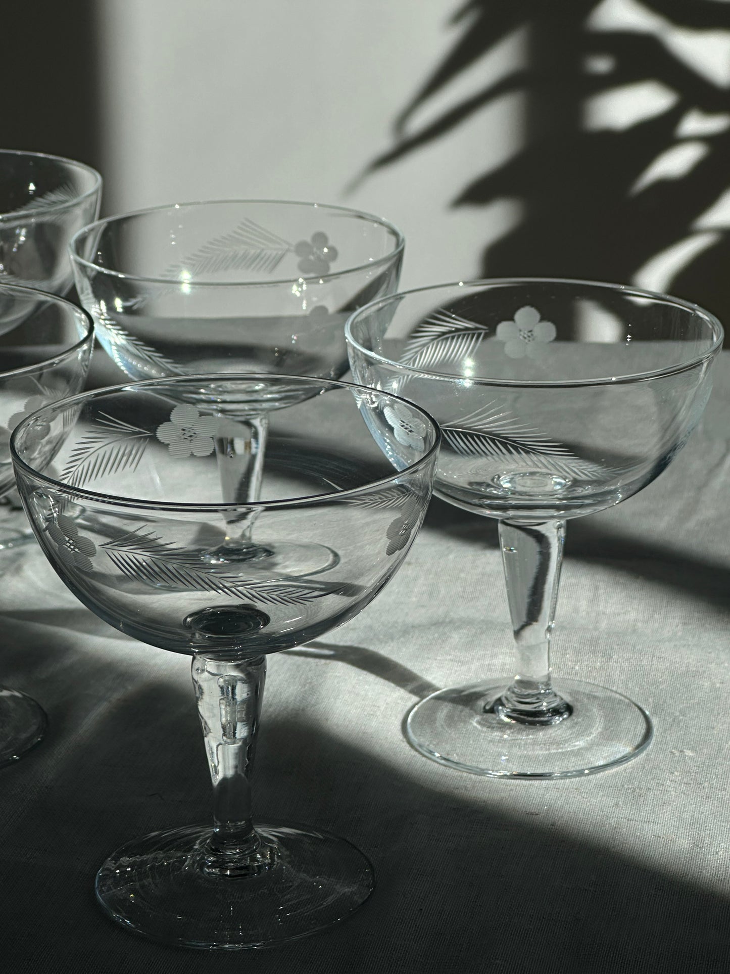 Vintage Floral Etch Crystal Coupes