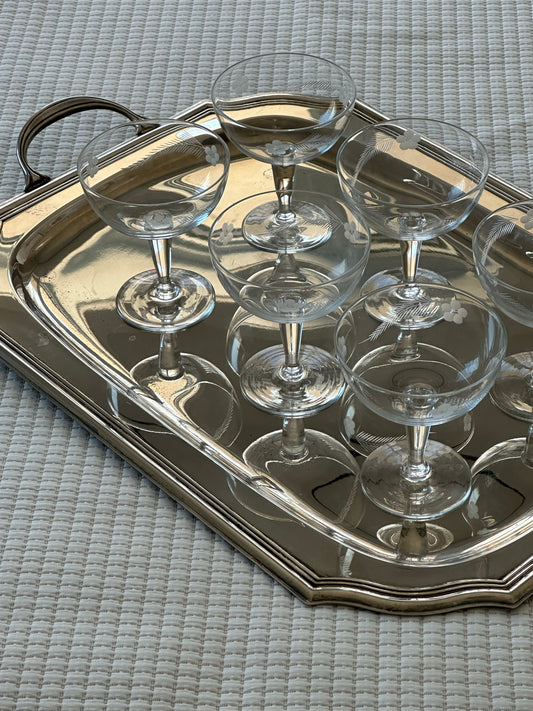 Vintage Floral Etch Crystal Coupes
