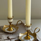 Vintage brass chamber candlestick holder with mother of pearl inlay (set of 2)