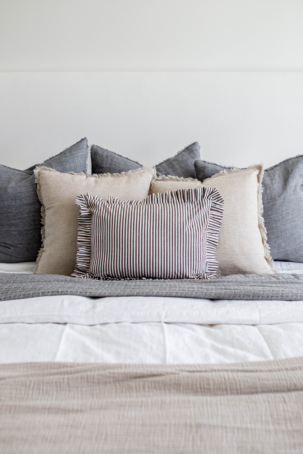 Ruffle Lumbar Pillow with Brown & White Stripes