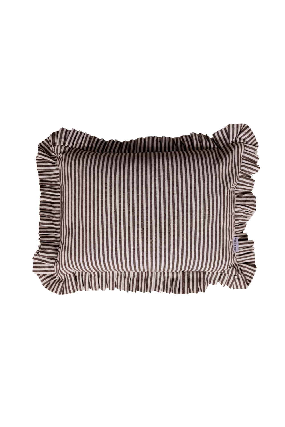 Ruffle Lumbar Pillow with Brown & White Stripes