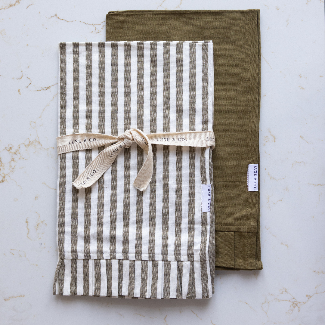 Olive Green & White Ruffle Kitchen Towel