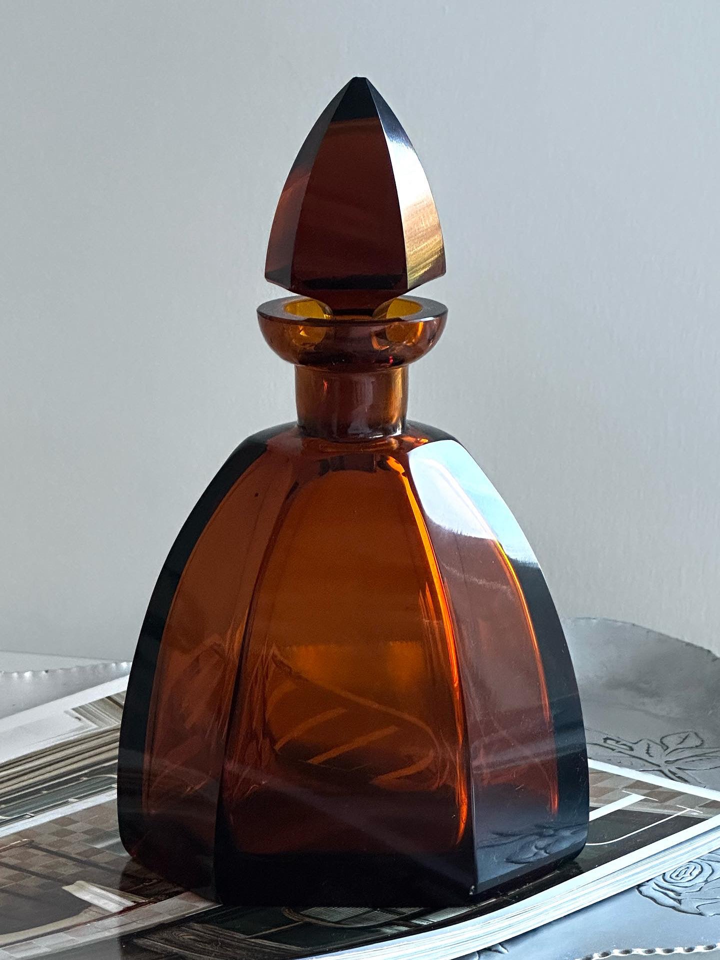Bohemian Amber Glass Art Deco Decanter 1930s