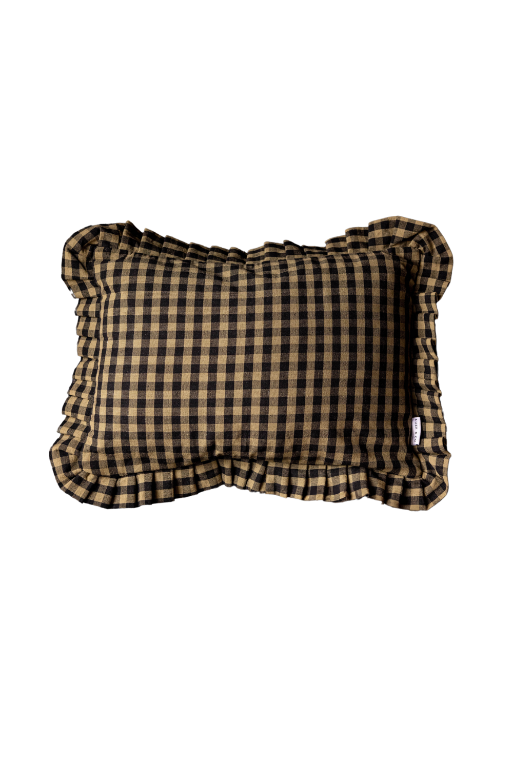 Ruffle Lumbar Pillow in Olive Green Gingham