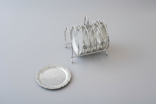 Queen Anne 6 Pce Silver Plated Coaster Set