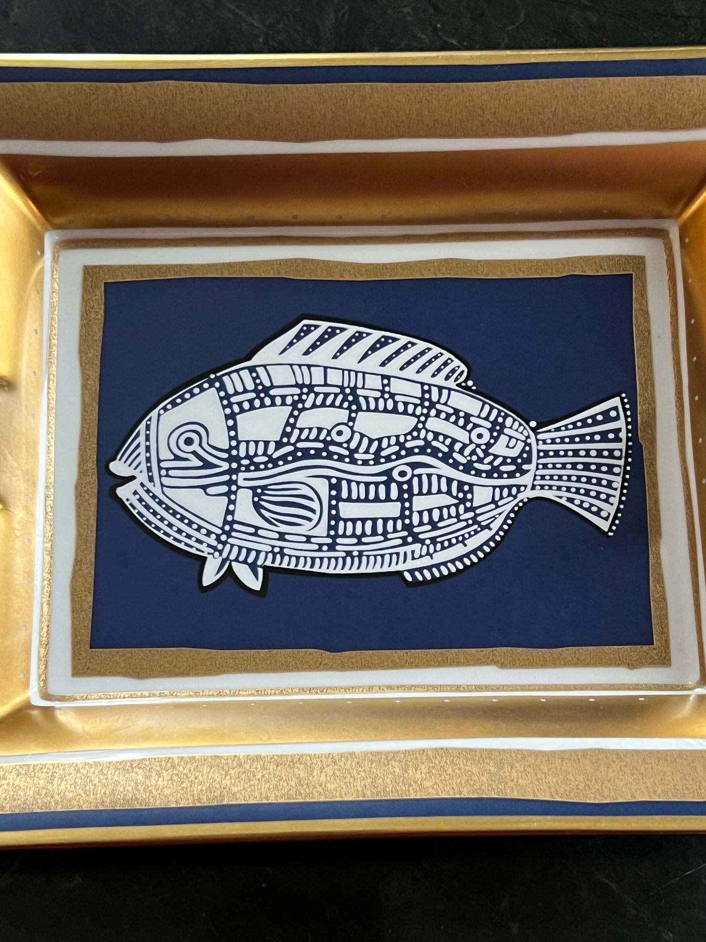 Hermès porcelain ashtray with fish motif, 1970s-1980s