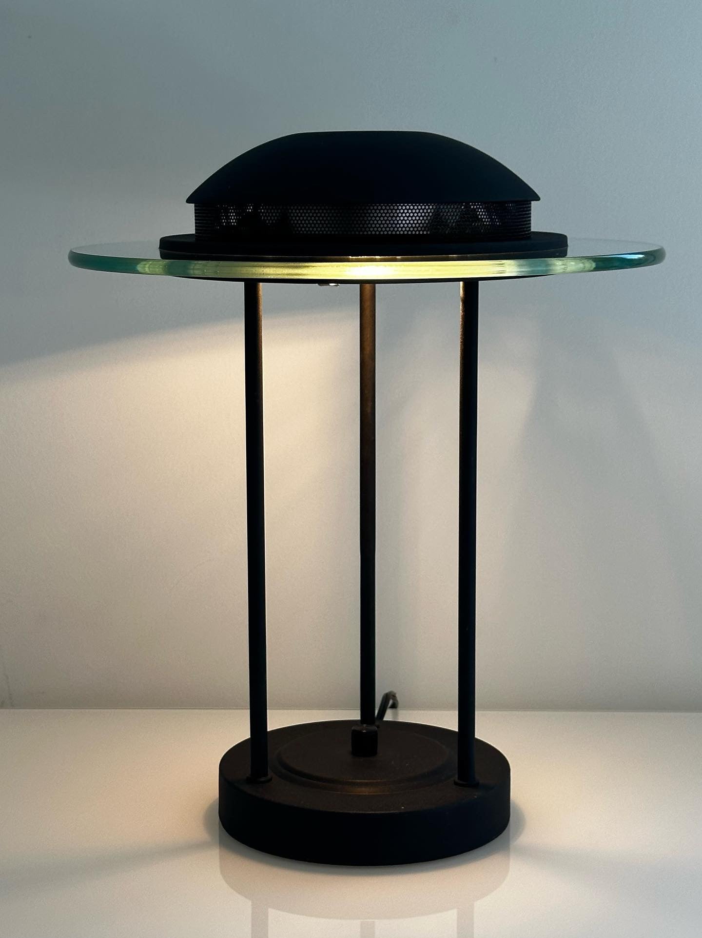 The 1980s black Saturn Desk Lamp in the style of Robert Sonneman