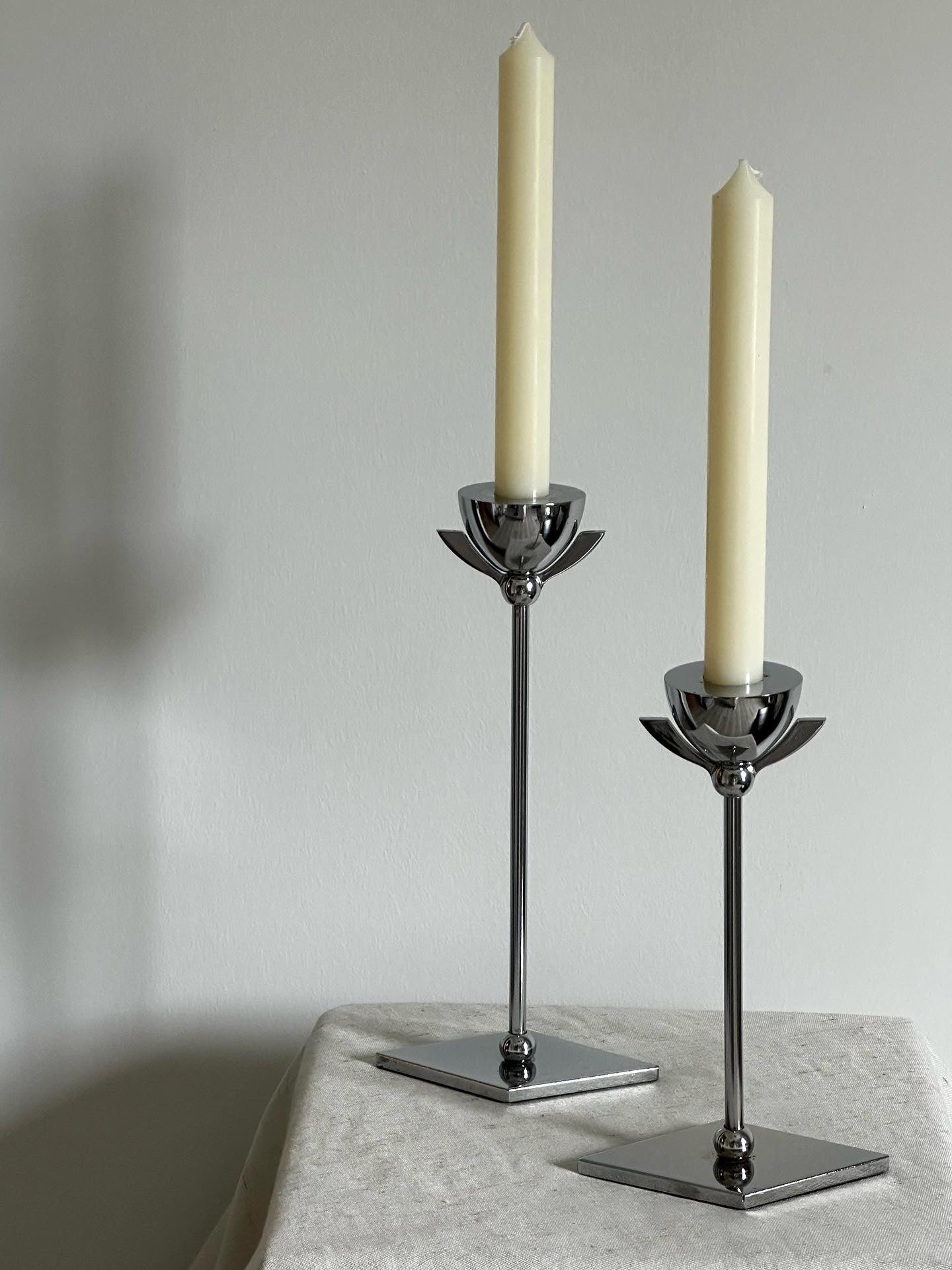 Vintage Art Deco chrome candlesticks (set of 2)