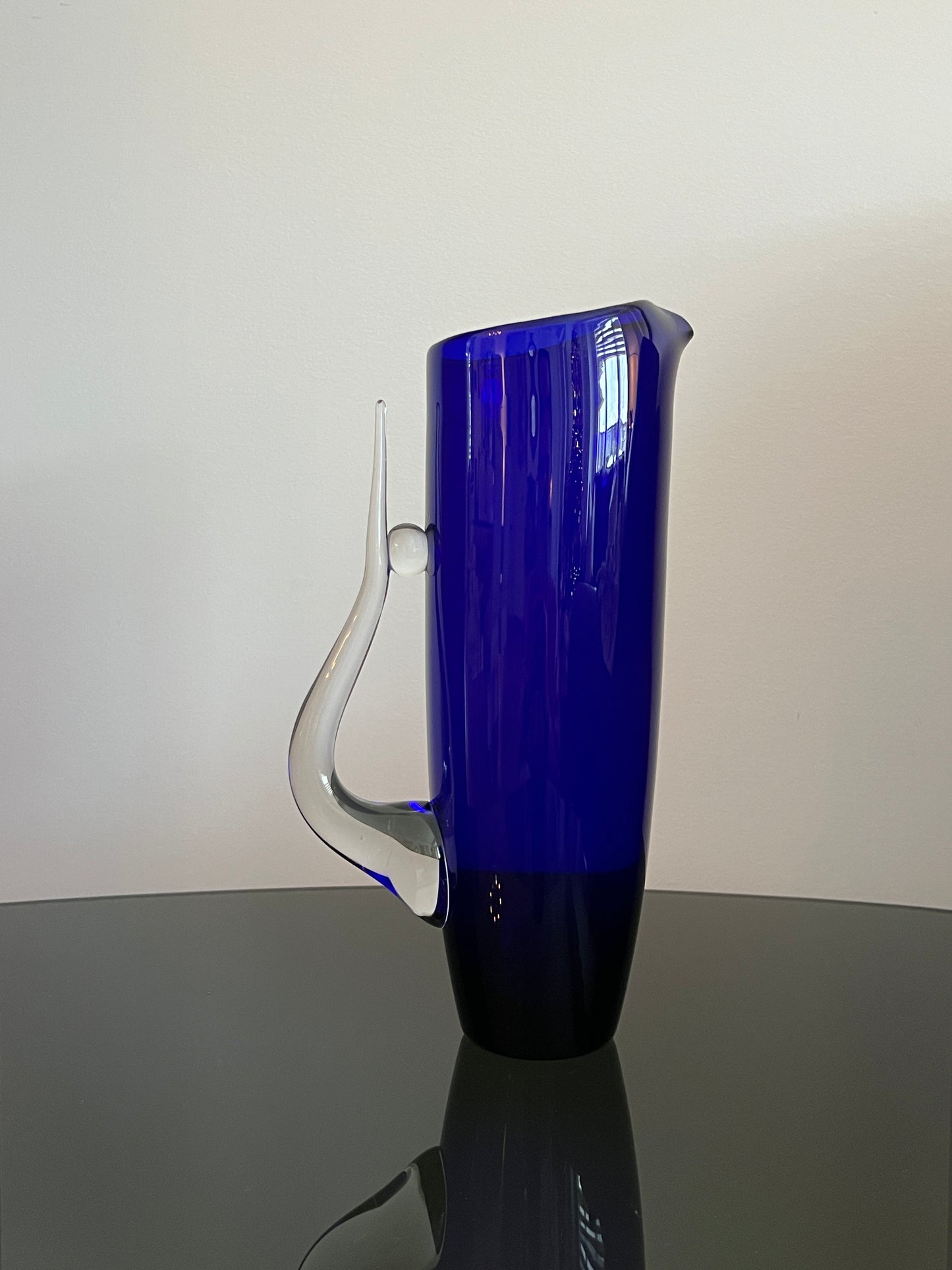 Czech blue glass vintage pitcher