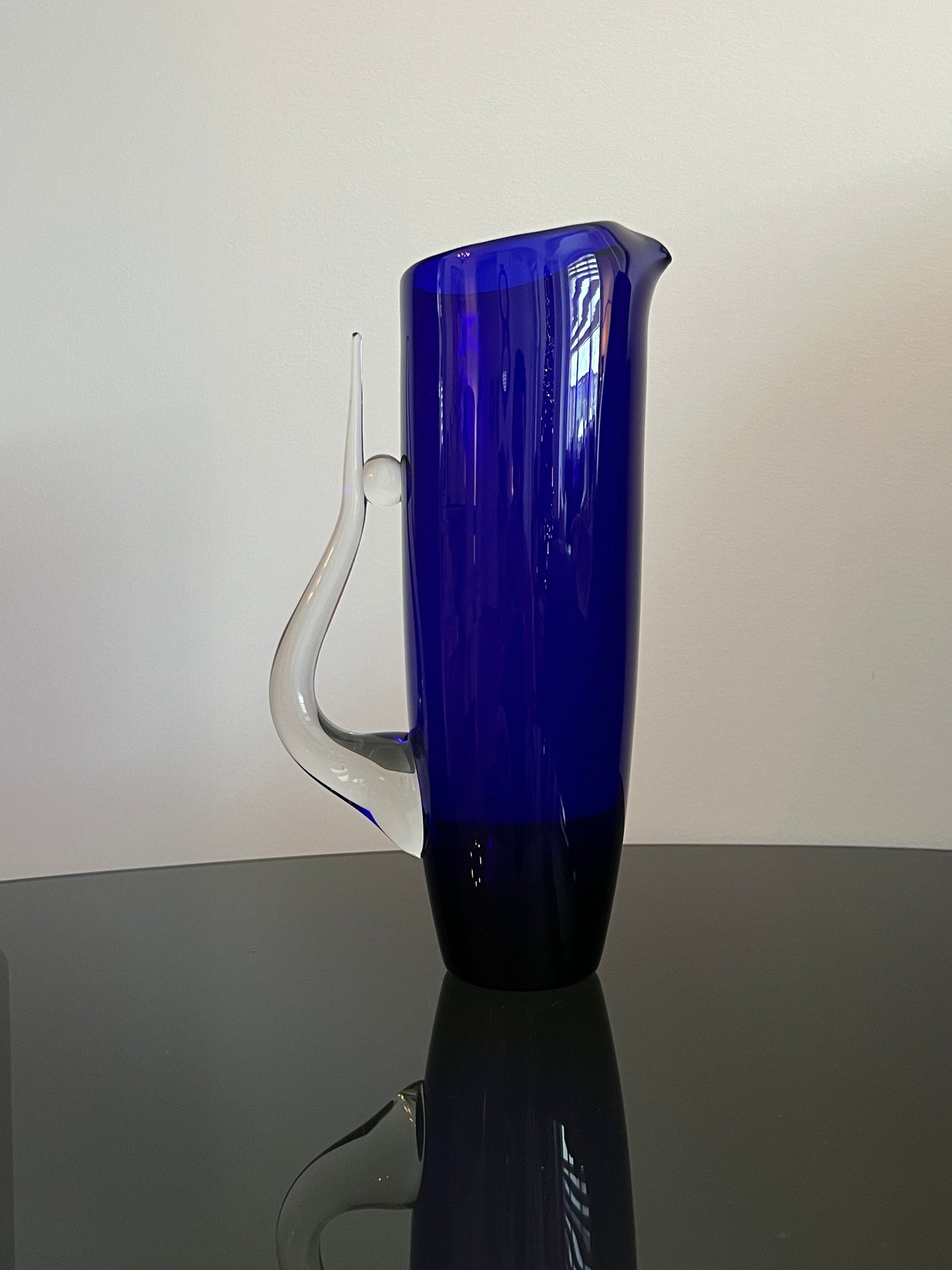 Czech blue glass vintage pitcher