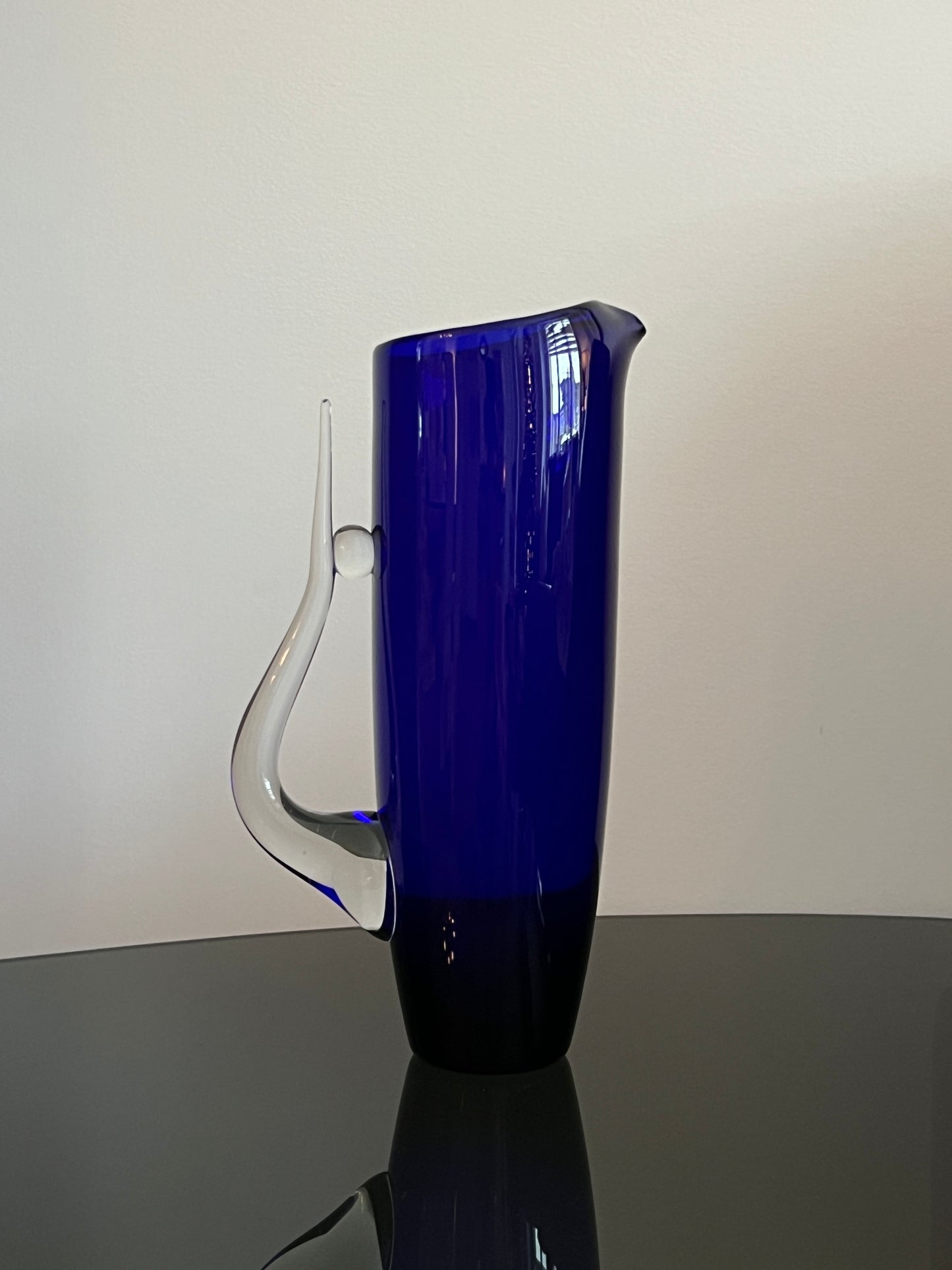 Czech blue glass vintage pitcher