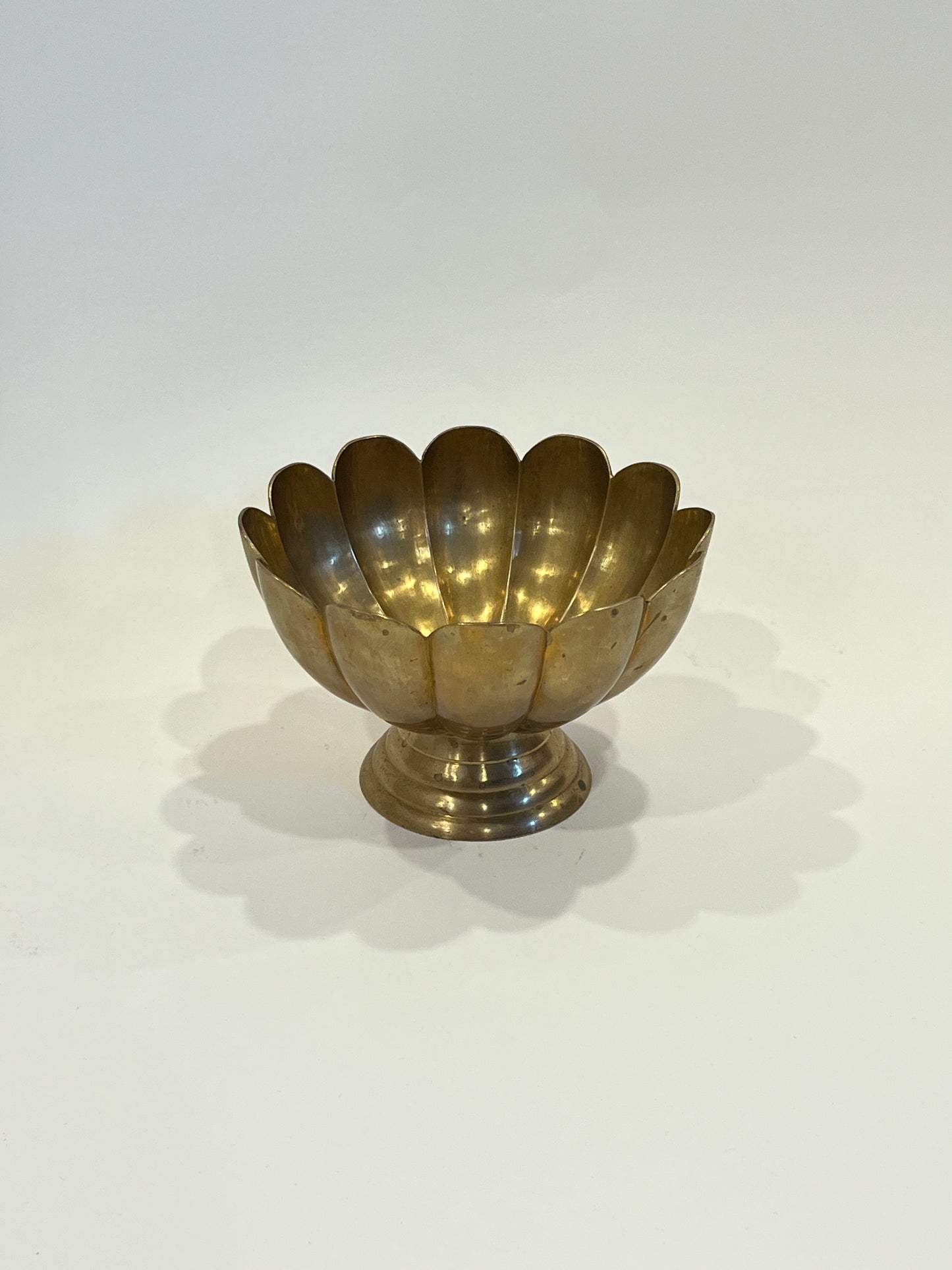 Vintage Brass Pedestal Scalloped Bowl