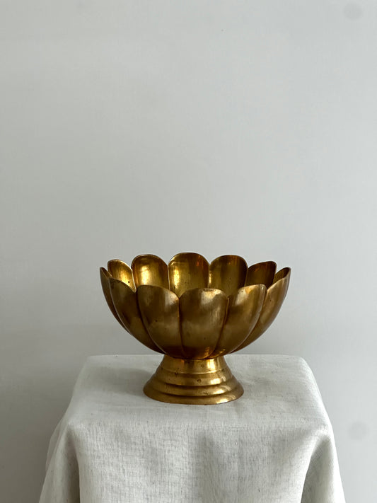 Vintage Brass Pedestal Scalloped Bowl
