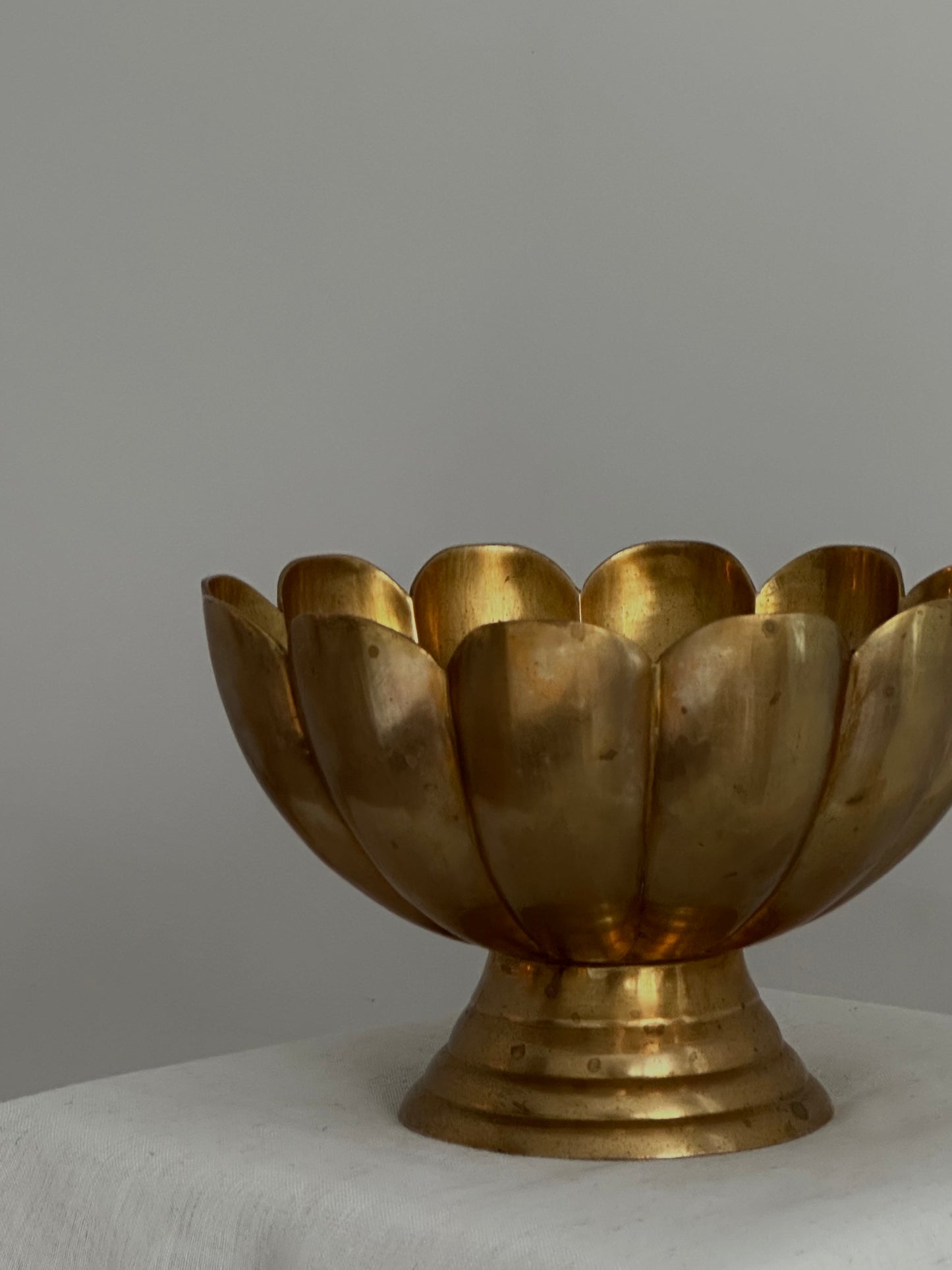 Vintage Brass Pedestal Scalloped Bowl