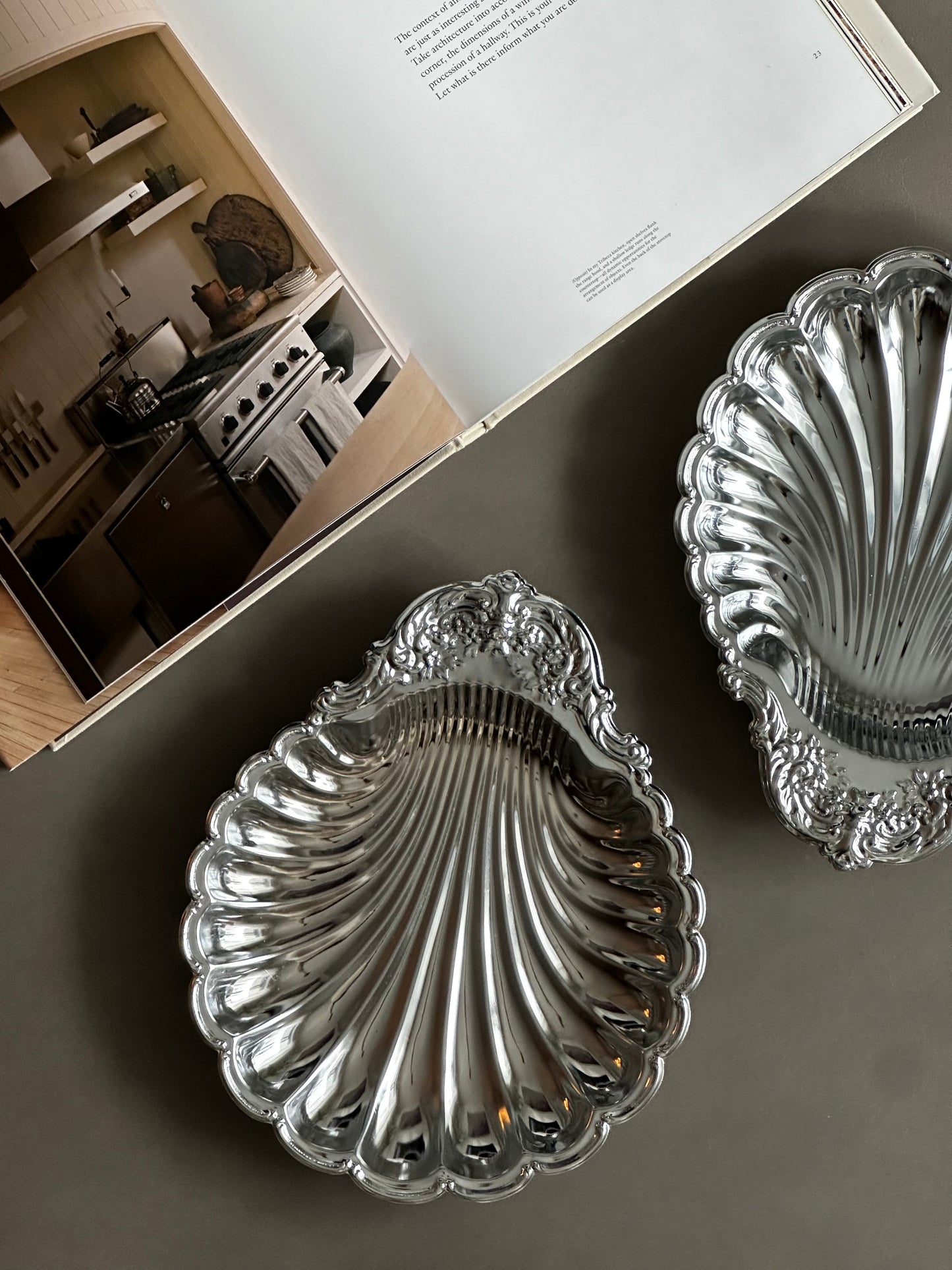 Vintage Chrome Seashell Trays - Set of 2