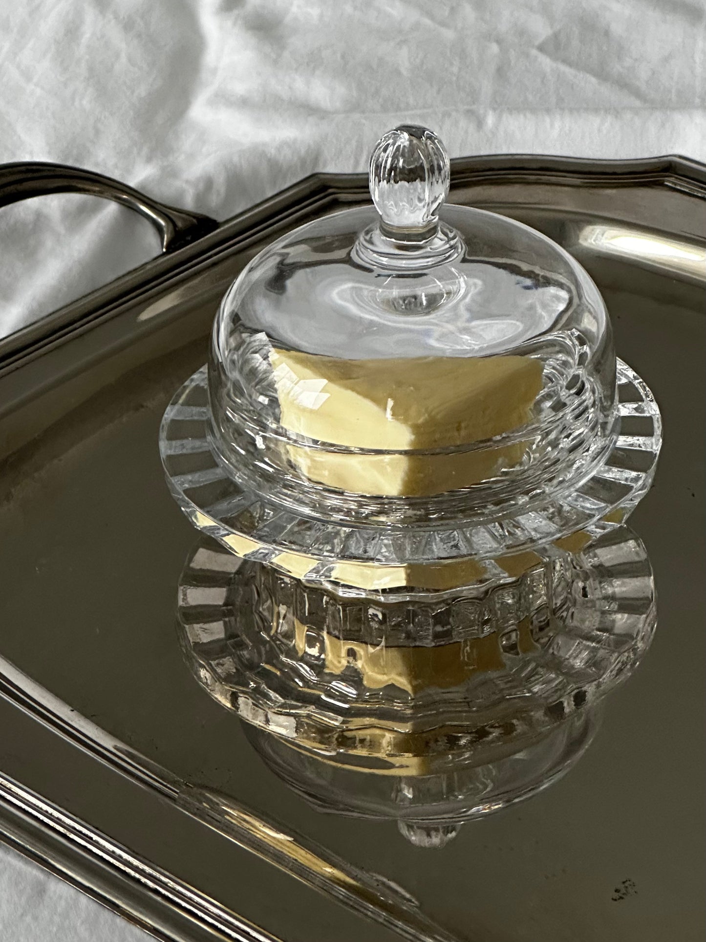 Art Deco Crystal Butter Dish and Creamer