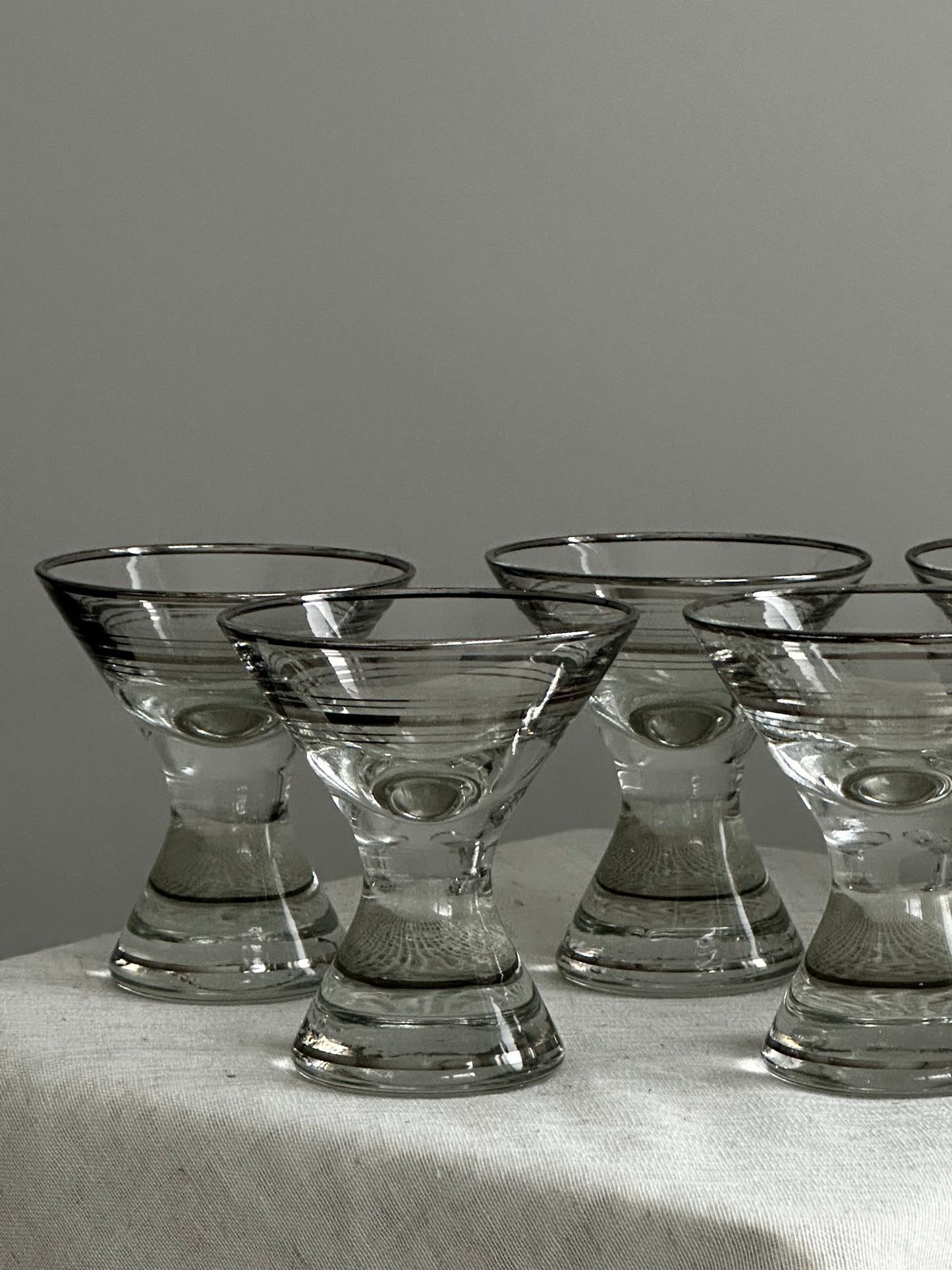 Vintage Silver Stripe Hourglass Aperitif Glasses - Set of 5
