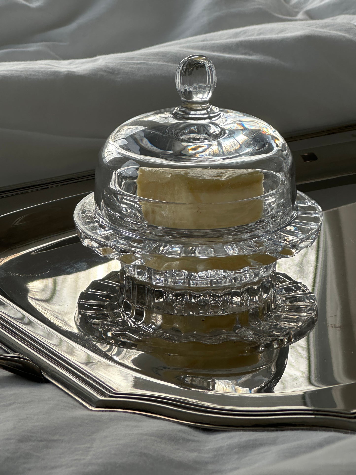 Art Deco Crystal Butter Dish and Creamer