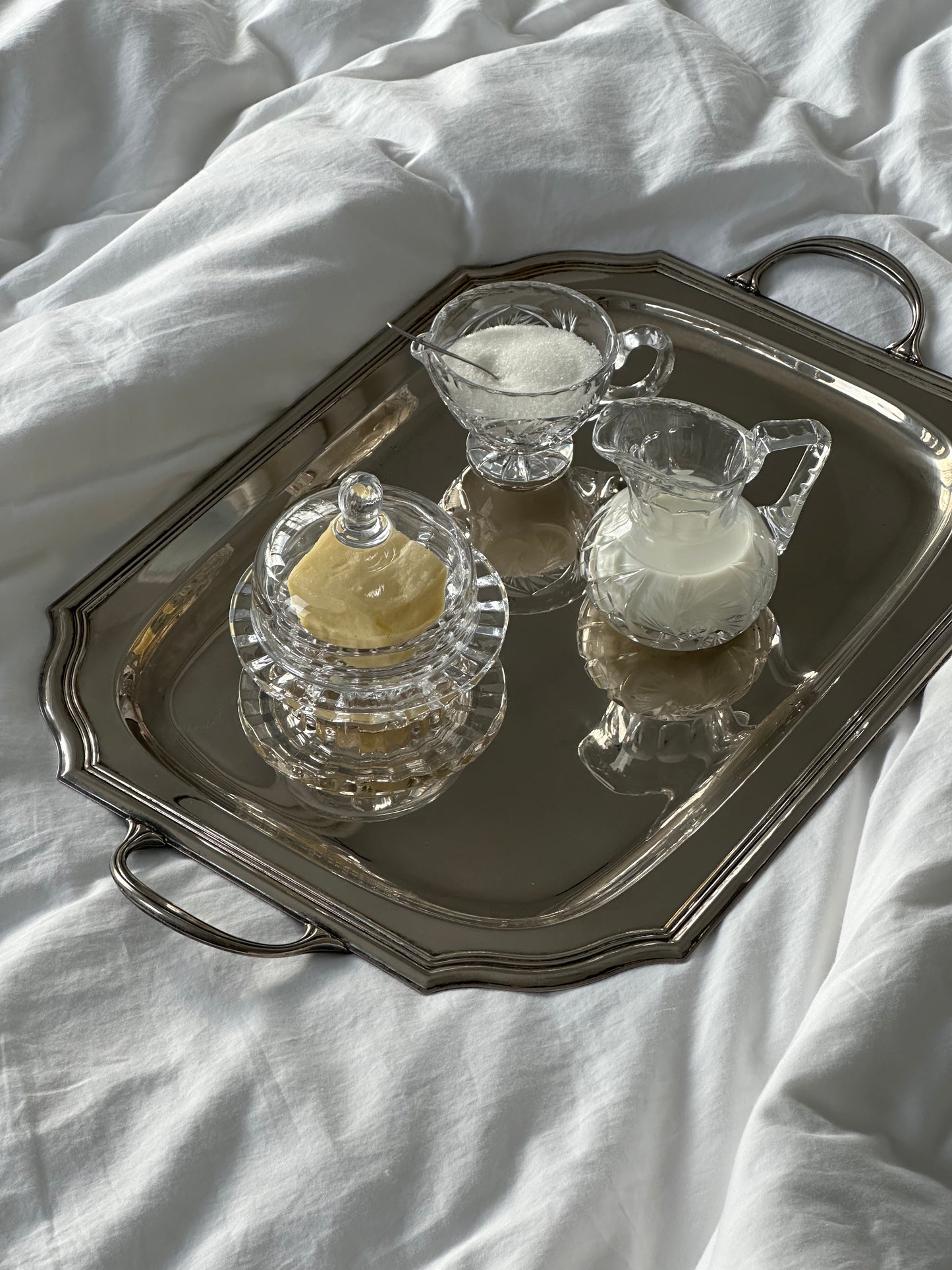 Art Deco Crystal Butter Dish and Creamer