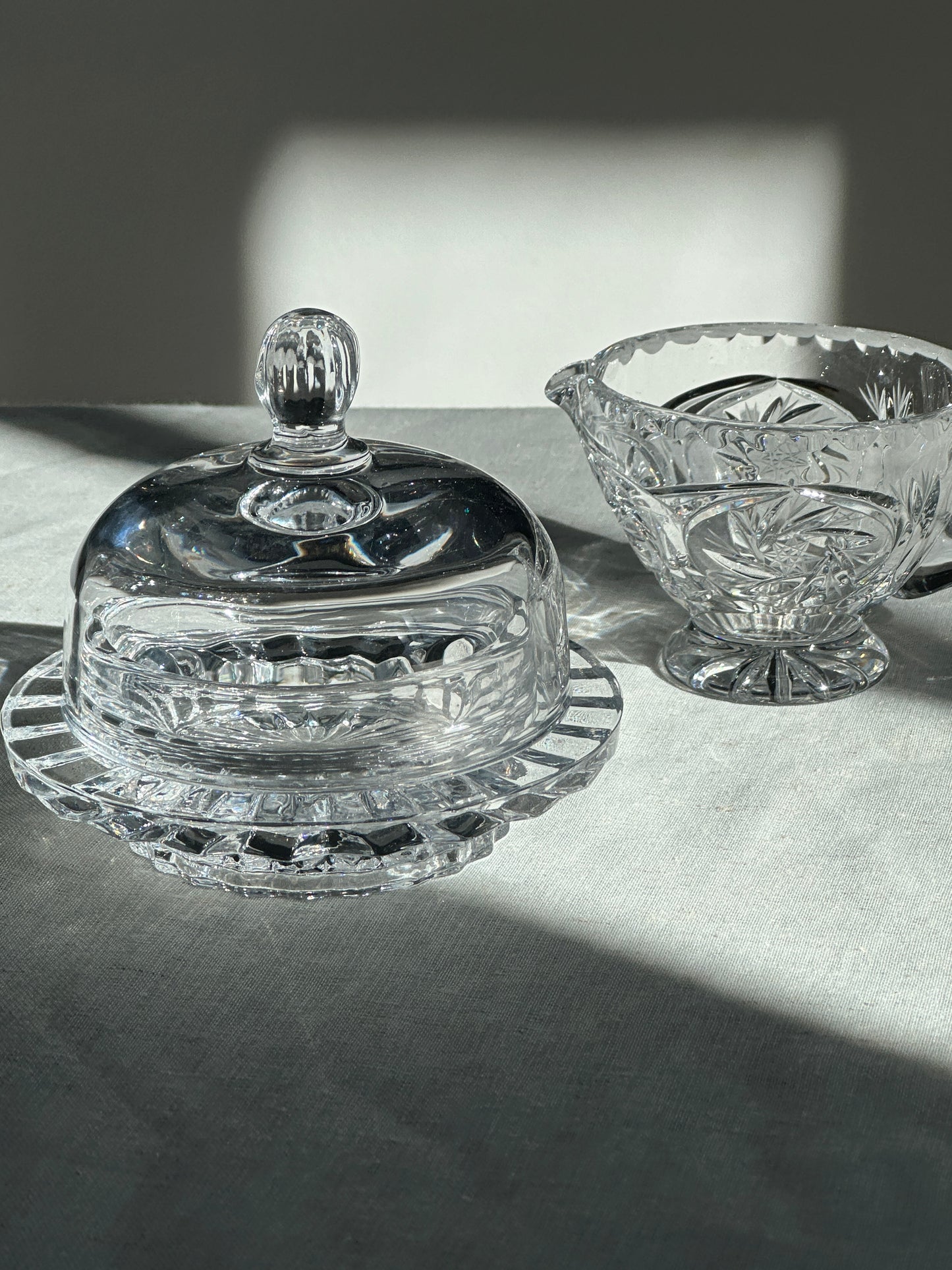 Art Deco Crystal Butter Dish and Creamer