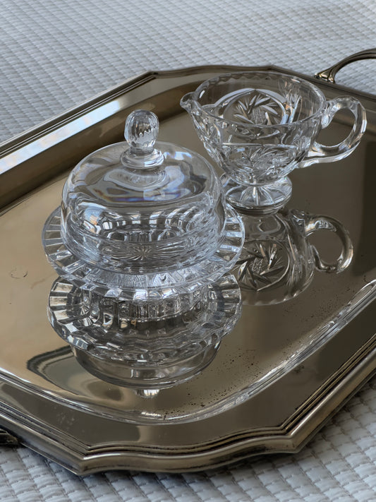 Art Deco Crystal Butter Dish and Creamer